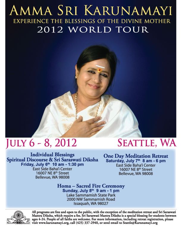 Amma Sri Karunamayi 2012 Seattle Tour in EastSide Baha'i Center Bellevue