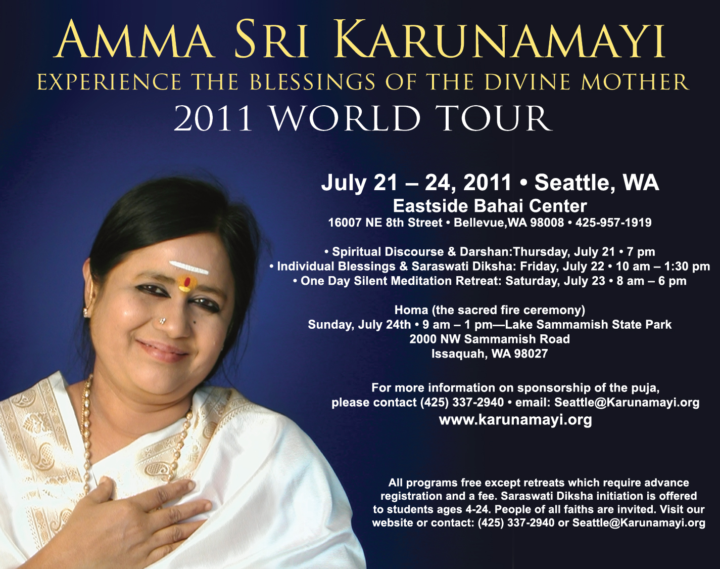 Amma Sri Karunamayi Seattle visit July 2011 in Eastside Bahai Center ...