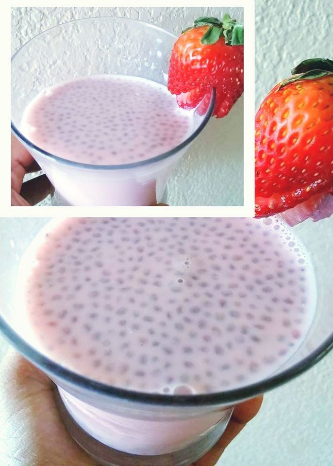 STRAWBERRY SMOOTHIE WITH SWEET BASIL SEEDS